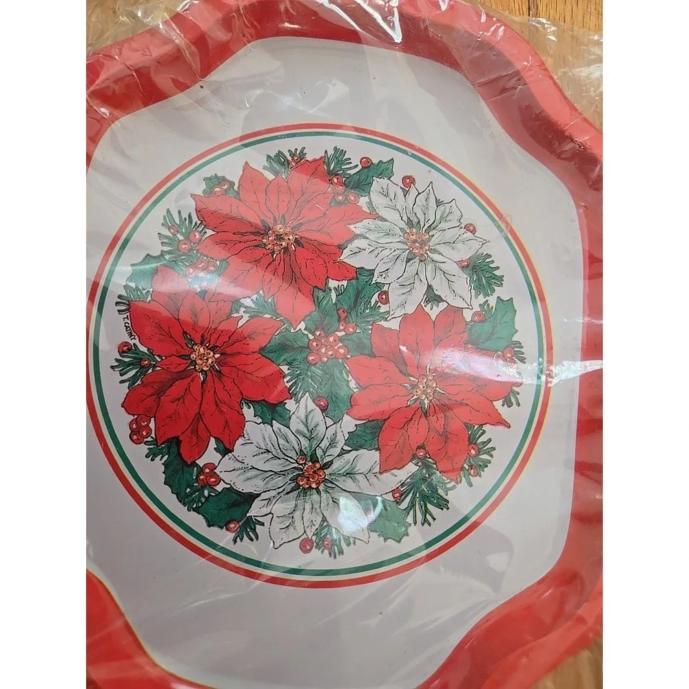 Vintage Ullman 3 Decorative‎ Metal Holiday Christmas Trays Decorative Poinsettia